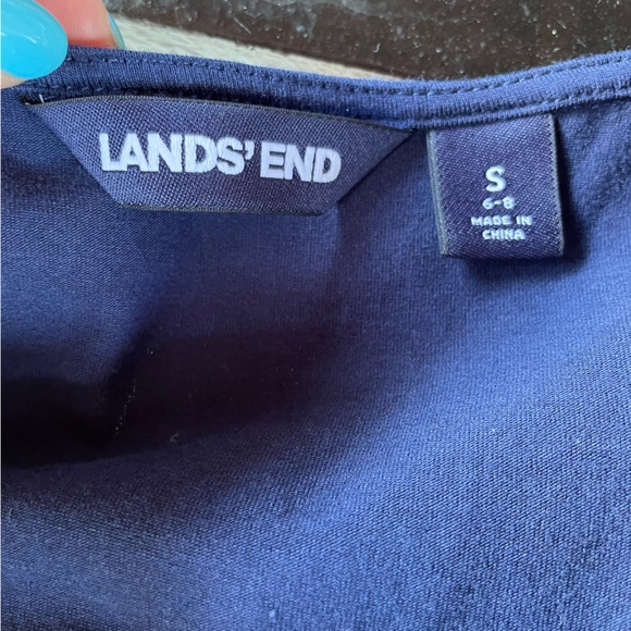 Lands' End Women's Cap Sleeve Twist Front Fit & Flare Blue Dress - size S - Picture 5 of 8